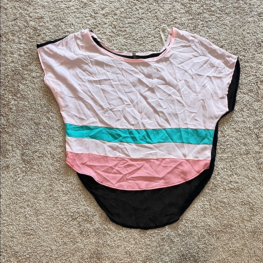 Colorblock Women's Blouse - Pink, Teal, and Black